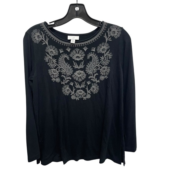 J.Jill Black Women’s embroidered long sleeve top Size small cotton modal black - Picture 1 of 8